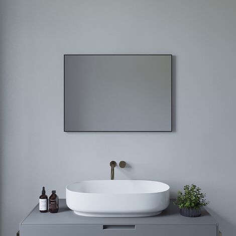 Spiegel vertikaler Rechteckiger AQUABATOS Einbau cm Modern x Aluminiumrahmen horizontaler Badspiegel Mattschwarzer Wandspiegel 70 50