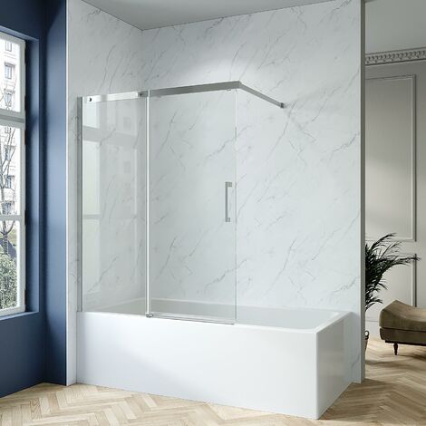 Aquabatos – Badewannenaufsatz mit Schiebetür 110 x 150 cm – Duschwand aus 6 mm Einscheiben-Sicherheitsglas – Nanobeschichtung – Eloxierte Aluminiumprofile (1/5)