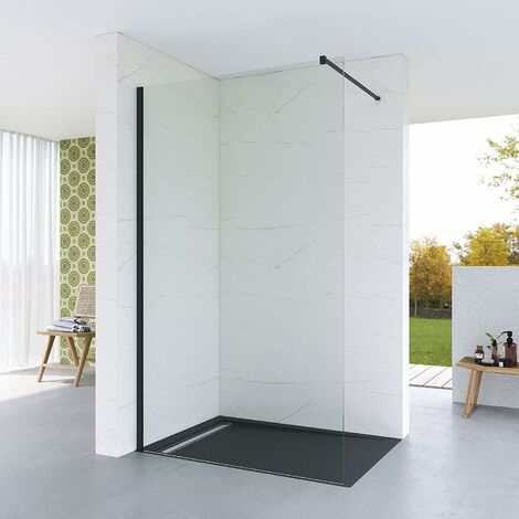 Walk in Dusche Duschabtrennung schwarz Begehbare Duschwand bodengleich Glasduschwand Glastrennwand barrierefrei Sicherheitsglas 8 mm Lotus-Effekt NANO Beschichtung 110 x 200 cm