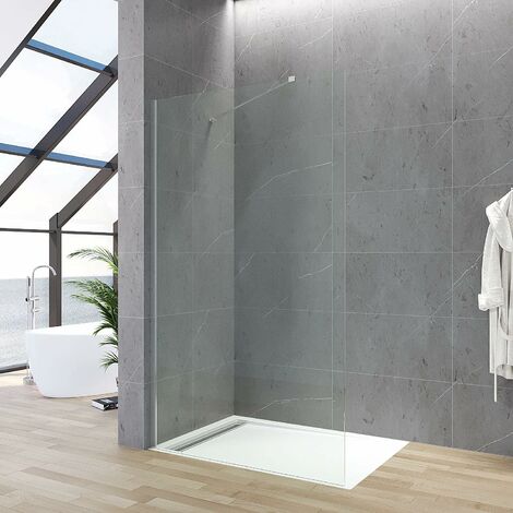 AQUABATOS Walk-in Dusche Duschabtrennung Sicherheitsglas 8mm Glaswand Nano Beschichtung Duschtrennwand Easy Clean Seitenwand mit Stabilisationsbügel Winkelbar Silber 120 x 200 cm (1/5)