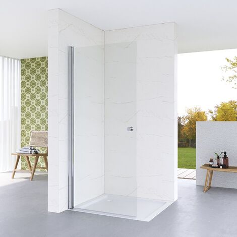 Walk in Duschwand Glas mit Duschtür Drehtür Pendeltür Schwingtür Duschabtrennung Duschtrennwand Begehbare Dusche Einscheiben-Sicherheitsglas (ESG) 5 mm Barrierefrei Hebe-Senk-Funktion 2. Größe: 70x187