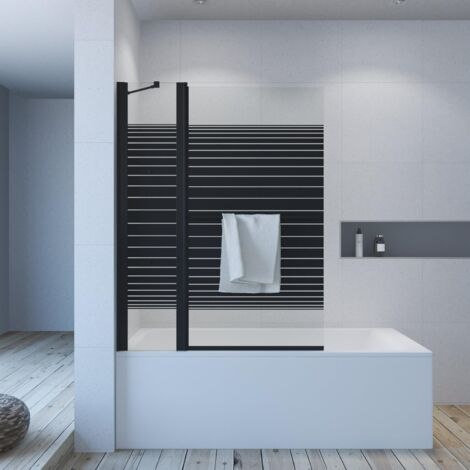 Badewannenaufsatz Schwarz matt 110 x 140 cm Duschtrennwand für Badewanne Duschwand Glas aus 5 mm Einscheiben Sicherheitsglas, Nano Beschichtung