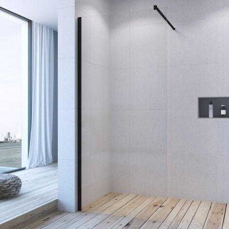 AQUABATOS® Walk in Dusche, Duschwand Glas, Faltbar Duschabtrennung 10 mm ESG-Sicherheitsglas mit Nanobeschichtung 90 x200 cm, Matt-schwarz (1/5)