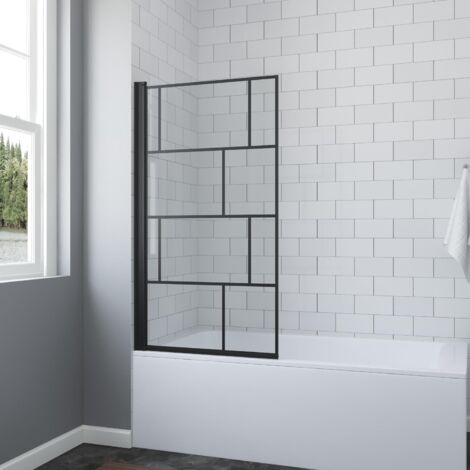 Badewannenaufsatz ohne bohren Schwarz matt Kariert 80 x 140 cm, Duschtrennwand für Badewanne Duschwand Glas aus 5 mm ESG glas , mit Nano Beschichtung