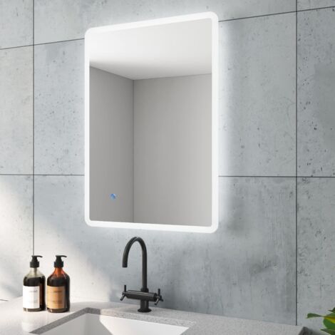 AQUABATOS Badezimmerspiegel mit Beleuchtung Lichtspiegel Wandspiegel BORAS-Serie 70x50cm Typ A Dimmbar Touch Schalter Kaltweiß 6400K (1/5)