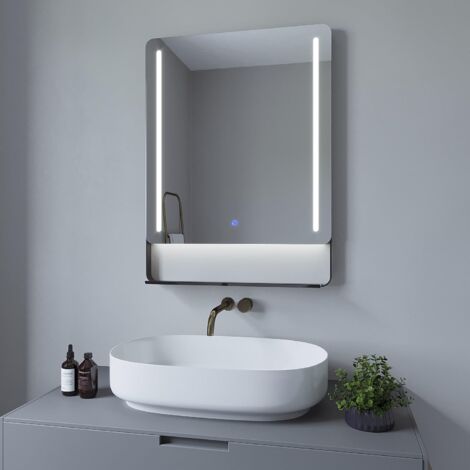 rechteckiger LED-Badezimmerspiegel Badezimmerspiegel mit LED-Beleuchtung, 8060 cm  kaltweiß 6400K, beschlagfrei, dimmbarer Touch-Schalter, mit Ablage
