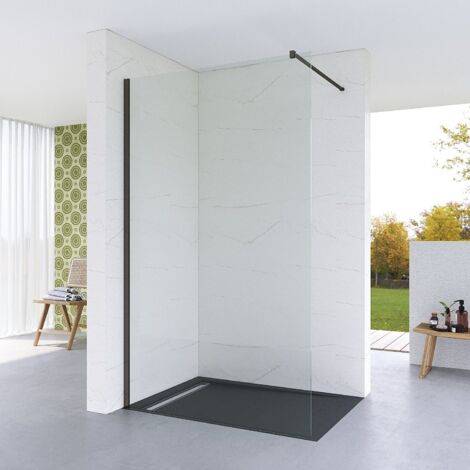 BERNSTEIN Duschabtrennung Walk-In 90x200 Cm – ESG-Sicherheitsglas 10 Mm, Nano-beschichtet, Grau, EX101