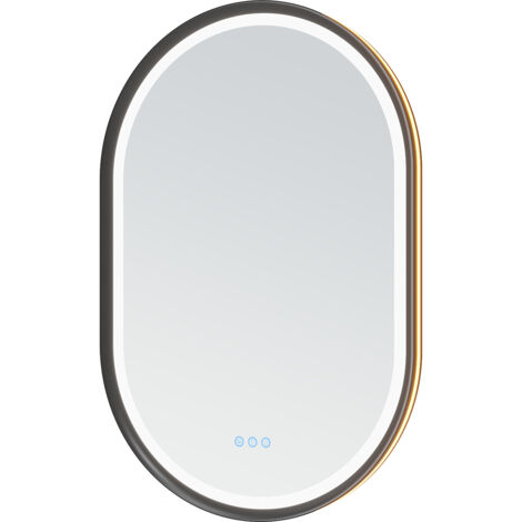 Badspiegel mit LED 60 x 90 cm Oval Wandspiegel Badezimmerspiegel mit Touch Schalter 2 Lichtfarben Dimmbar
