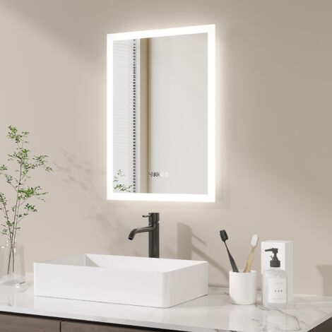 AQUABATOS Badspiegel Lichtspiegel rechteckig LED Touchschalter Wandspiegel Dimmbar mit Aluminiumrahmen Spiegel für Badezimmer Antibeschlag 50 x 70 cm (1/5)