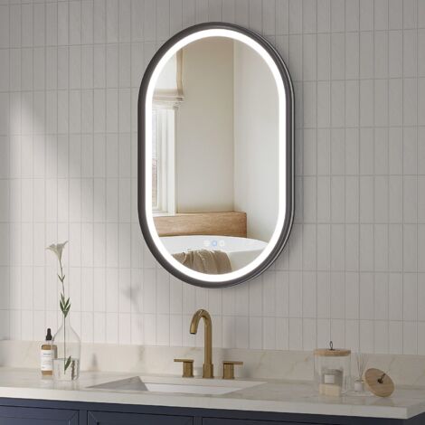 AQUABATOS Wandspiegel 50 x 80 cm Oval LED Spiegel Badspiegel Beschlagfrei Touch schalter, Alu-Rahmen für Schlafzimmer, Badezimmer, Flur