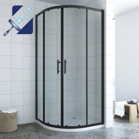 AQUABATOS® BORAS-Serie Duschkabine 90x90 cm Viertelkreis mit Schiebetüren schwarzer Rahmen 6mm Echtglas mit Nano Beschichtung Höhe 195cm (1/5)