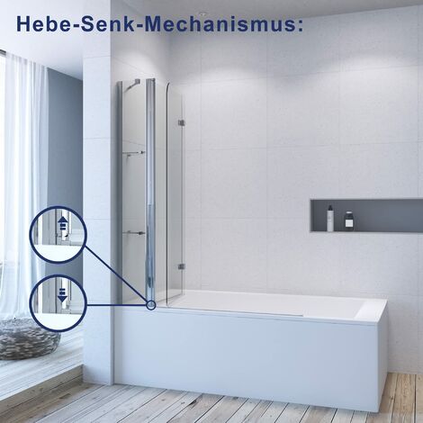 AQUABATOS Badewannenabtrennung Badewannenfaltwand 5 mm ESG glas mit Nano Beschichtung Duschtrennwand für Badewanne 6. 130 x 140 cm  Silberne