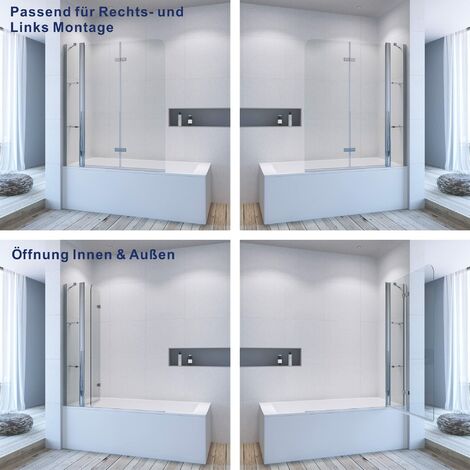 AQUABATOS Badewannenabtrennung Badewannenfaltwand 5 mm ESG glas mit Nano Beschichtung Duschtrennwand für Badewanne 6. 130 x 140 cm  Silberne