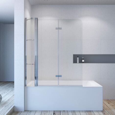 AQUABATOS Badewannenabtrennung Badewannenfaltwand 5 mm ESG glas mit Nano Beschichtung Duschtrennwand für Badewanne 7. 150 x 140 cm Silberne