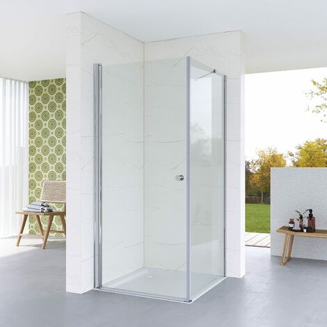 Duschkabine Eckeinstieg Bodengleich Duschwände für Eckdusche Ebenerdig Duschtür Drehtür Schwingtür Pendeltür mit festem Seitenteil Seitenwand 75x75x187cm