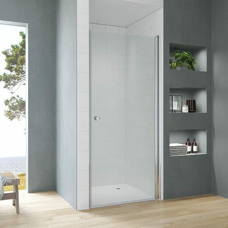 Duschtür Glas in Nische Nischentür rahmenlose Pendeltür Schwingtür Drehtür barrierefreie Dusche innen und außen öffnen Ebenerdige Montage 2. Größe: 75x187cm
