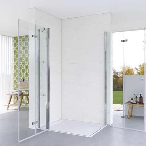 Duschkabine Eckeinstieg Eckdusche Glas Falttür Drehfalttür Duschabtrennung mit Festteil Nebenteil Drehtür 5 mm Echtglas Rahmenlos Klappbar Duschtür AQUABATOS 28. 120x90x187 cm