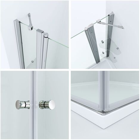 Duschkabine Eckeinstieg Eckdusche Glas Falttür Drehfalttür Duschabtrennung mit Festteil Nebenteil Drehtür 5 mm Echtglas Rahmenlos Klappbar Duschtür AQUABATOS 28. 120x90x187 cm
