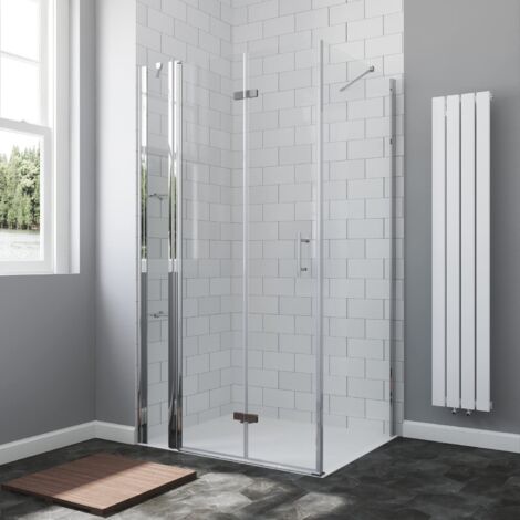 Duschkabine Eckeinstieg Falttür Nano Glas Duschwand Dusche Duschtür an Festteil mit festem Seitenteil Eckdusche Drehfalttür mit Eckregale 9. 100x75x197 cm (1/5)