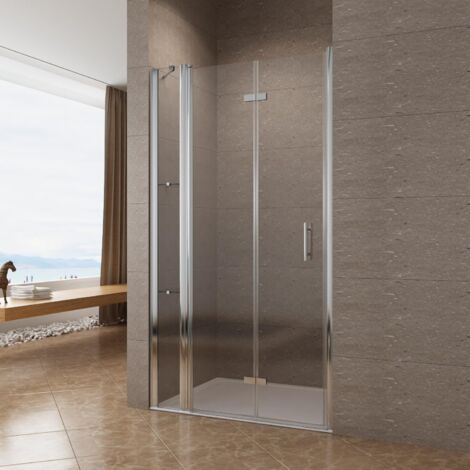 Falttür Duschwand Glas für Nische Duschtür mit Festteil und Eckregalen Drehfalttür mit festem Seitenteil 100x197 cm Echtglas 6 mm klar NANO-Beschichtung (1/5)