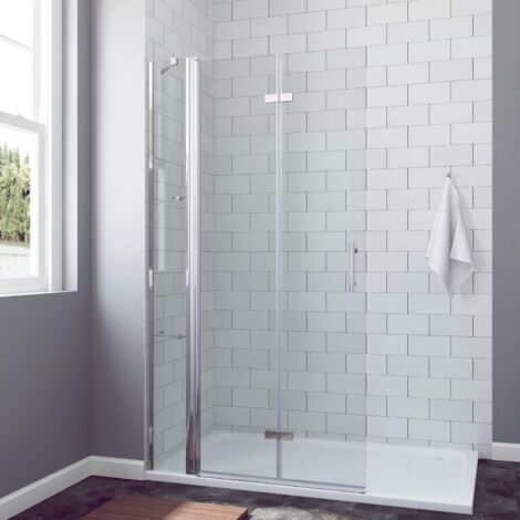 Falttür Duschtür mit Festteil 95 x 195 cm Duschwand Glas Faltbar Duschabtrennung Walk in Dusche 6 mm Echtglas mit Lotus Effekt Easy Clean Nanobeschichtung