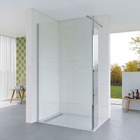 AQUABATOS Walk in Dusche Duschwand Glas Duschabtrennung Glaswand für Duschwanne aus Klarglas 8 mm mit NANO Beschichtung inklusive 90° Stabilisator und Seitenwänden, 90 x 200 cm