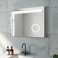 AQUABATOS Dales-Serie Badezimmerspiegel mit Beleuchtung 80x60 cm Beschlagfrei Kosmetikspiegel 3-Fach Vergrößerung Kaltweiß Neutralweiß Warmweiß Touch Sensor Dimmbar LED