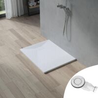 AQUABATOS SMC Duschwannen für badezimmer antirutsch, schieferoptik duschtasse rechteckig, modern-design brausewanne weiße extra-flach 100x80cm mit Abdeckung Siphon/Ablaufgarnitur