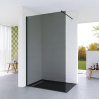 Walk-in-Dusche mit 100 cm Stabilisator Duschabtrennung graue Duschwand Glaswand 8 mm Sicherheitsglas Nano Beschichtung Bad Abtrennwand 100 x 200 cm