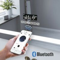 Badspiegel mit Bluetooth Lautsprecher und Uhr 80x60cm BRUSSELS Typ E | Touch Sensor Dimmbar Digital Uhr Antibeschlag Kaltweiß 6400K Warmweiß 3000K