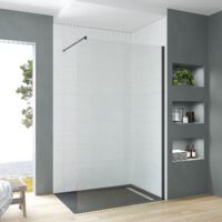 AQUABATOS Walk in Dusche Duschwand Glas Duschabtrennung Duschtrennwand Glastrennwand für Duschwanne Klarglas 8 mm mit NANO Beschichtung schwarz Wandprofil 90° Stabilisationsbügel 5. Größe: 120x200