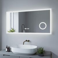 Badspiegel mit LED Beleuchtung Beschlagfrei Uhr Kosmetikspiegel Lichtspiegel Touchschalter Energiesparend Dimmbar Badezimmerspiegel Wandspiegel 6400k Kaltweiße ECHOS-Serie 120x60 cm
