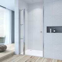 AQUABATOS® Duschtür breit mit Festteil und Eckregalen aus 6mm Echtglas Nano Beschichtung ESG, Drehtür Pendeltür schwingtür in Nische, Duschabtrennung Duschwand Glas mit Duschablage1.90x97cm