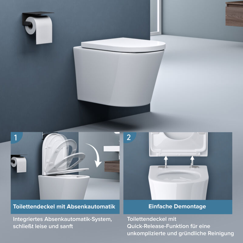 doporro Design WC Aachen108 inkl. Softclose Absenkautomatik 490x355x350 mm Hänge-Toilette Weiß spülrandlos