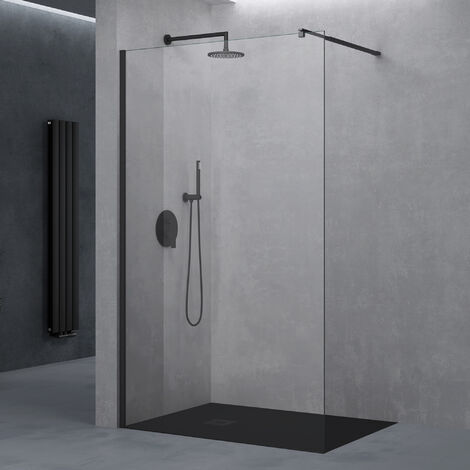 doporro® Duschwand Duschtrennwand 110x200 Walk-In Dusche mit rechteckigem Stabilisator Bremen02K schwarz aus Echtglas 10mm ESG-Sicherheitsglas Klarglas inkl. Nanobeschichtung (1/5)