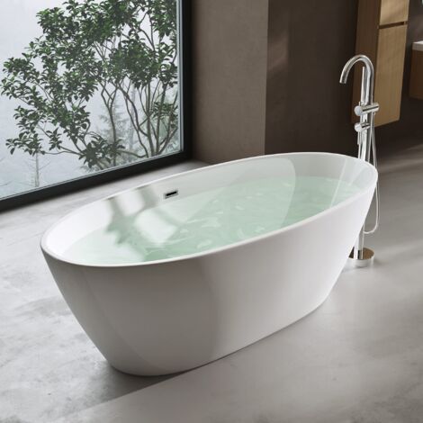 doporro® Freistehende Design-Badewanne Vicenza599 170x79x56cm Oval Weiß Acryl-Standbadewanne mit Ablaufgarnitur DIN-Anschlüssen