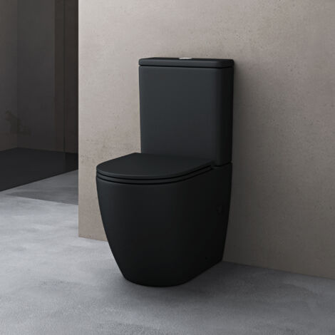 doporro Spülrandlose Stand-WC mit Spülkasten komplett inkl. Softclose Absenkautomatik 36x63x82cm Toilette schwarz matt Stand179T