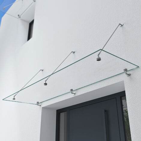 doporro® Vordach Überdachung VSG mit SGP Folie VDG02K Maße:90x250cm 3 Edelstahl Haltestangen Transparentes Glasvordach Regenschutz für Haustür
