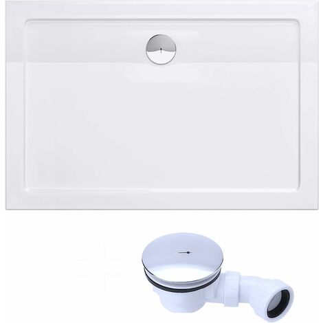 doporro® Duschtasse Duschwanne Faro2W 70x140x4 flach inkl. Ablaufgarnitur aus Acryl in Weiß Rechteckig DIN-Anschlüsse für bodenebene Montage geeignet