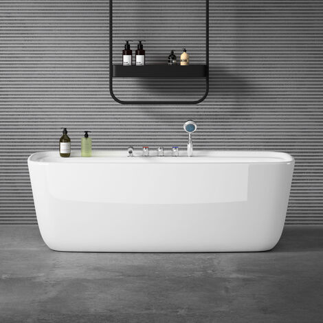 doporro Freistehende Design-Badewanne rechteckig Vicenza612 170x80x58cm inkl. Ablaufgarnitur und Überlauf aus Acryl in Weiß und DIN-Anschlüssen