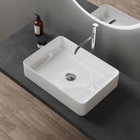 doporro Waschbecken Aufsatzwaschbecken Keramik BxTxH: 500x350x110 mm weiß glänzend Eckig Aufsatzbecken ohne Hahnloch&Überlauf Gäste WC Handwaschbecken Waschtisch Brüssel105