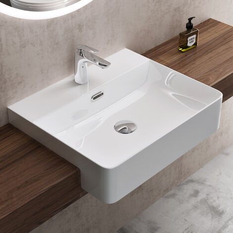 doporro® Einbauwashbecken Keramik Waschbecken Handwaschbecken Eckig Waschtisch in weiß glänzend Bad 50,5x42,5x12,5 cm Brüssel702