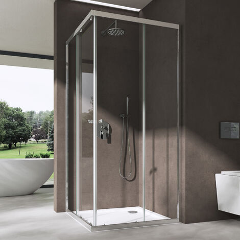 doporro® 75x70cm Eckeinstieg Duschkabine Schiebetür Duschabtrennung Klarglas Eckdusche 6mm ESG Glas Höhe 190cm Ravenna16K plus