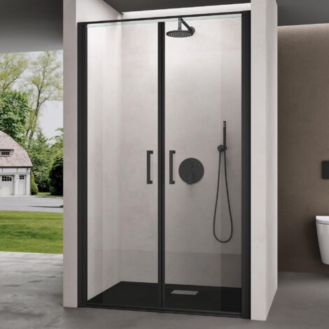 doporro Duschtür Nischentür dusche Duschabtrennung Duschkabine 120x195cm ESG-Sicherheitsglas Duschtür aus Klarglas mit Hebe- und Senkmechanismus inkl. NANO-Beschichtung Teramo66K schwarz (1/5)