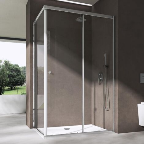 doporro Duschkabine Schiebetür Duschabtrennung 80x120cm Eckeinstieg Klarglas Eckdusche ESG Glas Höhe 190cm Ravenna16L K (1/5)