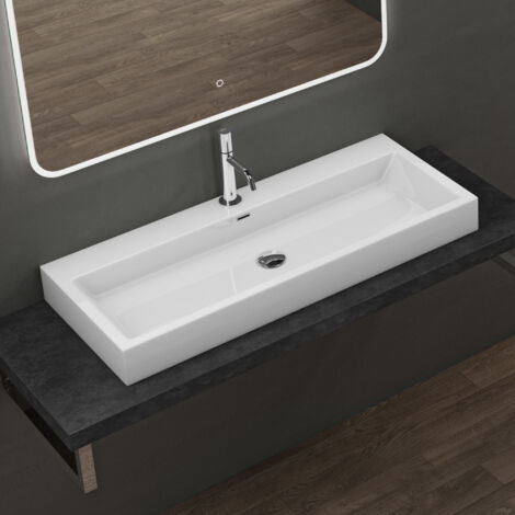 doporro Design Aufsatzwaschbecken Hängewaschbecken Waschbecken Weiß BTH 120x42x10 cm Waschtisch aus Mineralguss Colossum06