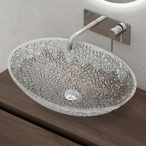 doporro Aufsatzwaschbecken Glaswaschbecken BxTxH: 50,5x36x15,5cm in Transparent Glas Waschplatz Handwaschbecken Waschtisch Minerva05
