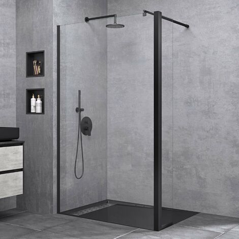 doporro Duschwand 60x200cm Walk-In mit 30cm Nebenteil, 8mm Duschabtrennung Bremen schwarz mit Stabilisator, aus Echtglas ESG-Sicherheitsglas Klarglas inkl. Nanobeschichtung (1/5)