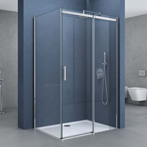doporro Eckdusche 75x100x195cm Eck-Duschkabine Duschabtrennung ESG-Sicherheitsglas Klarglas Schiebetür inkl. Easy-Clean-Beschichtung Einstieg links/rechts