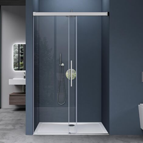 doporro Duschtür Nischentür dusche Duschabtrennung Duschkabine 130x195cm Duschwand Chrom ESG-Sicherheitsglas Duschabtrennung mit Soft-Close Klarglas inkl. Nano-Beschichtung Teramo12K-Plus